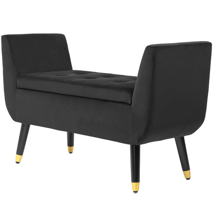 HOMCOM Luxury Bench with Storage, Armrests, and Trunk – Velvet-like Polyester, Rubber Wood, Dark Grey, 107 x 42 x 65 cm | Aosom