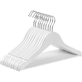 Дерев'яні вішалки для дитячого одягу SONGMICS, 10 шт., з регульованою перекладиною, 360° обертовий гачок, довжина 35 см, білі