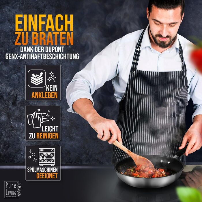 Набір сковорідок з нержавіючої сталі для всіх типів плит 20см та 28см з антипригарним покриттям - 10 років гарантії, ергономічні ручки, рівномірний розподіл тепла, придатні для миття в посудомийній машині та використання в духовці - Набір сковорідок 28см+