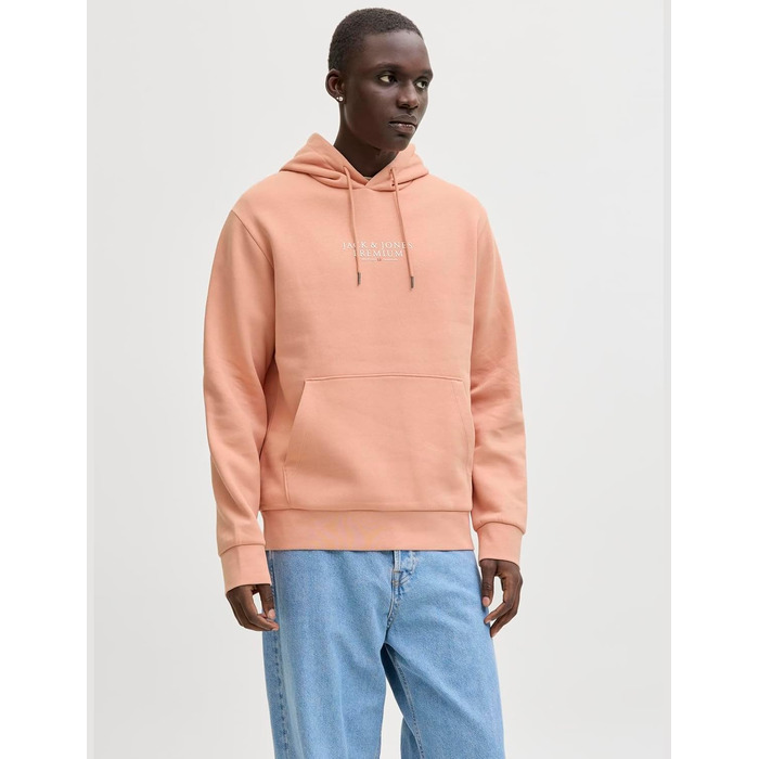 Чоловічий худі з капюшоном JACK & JONES з логотипом, колір Coral Pink, розмір L