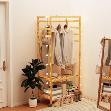 Bamboo Coat Rack, Clothes Rack with 3 Shelves and 10 Hooks, Laundry Rack with Clothes Rod, for Entryway, Living Room and Office, 80x43.5x165cm (Natural3)