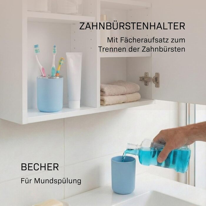 Набір аксесуарів для ванної кімнати 6 предметів, пластик, блакитний: туалетний йоржик, кошик для сміття, стакан для зубних щіток, мильниця, дозатор для мила, декоративна тарілка