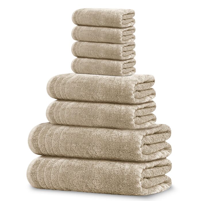 Набір рушників Tens Towels з 100% бавовни, 8 предметів: 2 великі банні рушники, 2 рушники для рук, 4 салфетки для обличчя, гігроскопічні та швидкосохнучі (Бежевий)