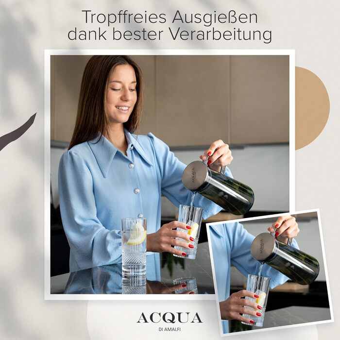 Glass Giraffe Decanter | Water Decanter 1.5 Liter | Glass Carafe with Lid | Leak-proof & High Quality | Glass Decanter ideal for lemonade, water & tea (BLACK/BAMBOO)