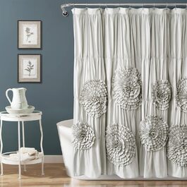 Шторка для душу Lush Decor Serena з рюшами, 183 x 183 см, світло-сіра – красивий квітковий дизайн з рюшами, розкішна шторка для душу, вінтажний гламур, стиль кантрі