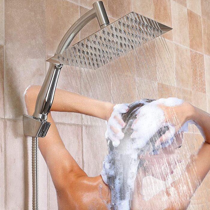 POHOVE Shower Head with Hose, Spray Patterns Shower Sprayer with Hose 1.5m, 360 Degree Adjustable Large Shower Head Handheld Shower, Rain Shower Head, Universal Shower Sprayer for Bathing and Spa (Size: 8inch)