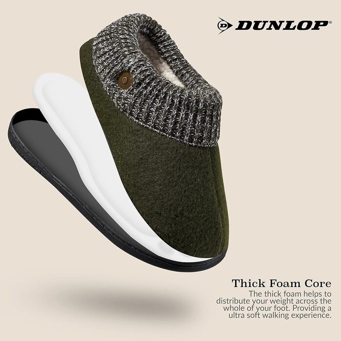 Чоловічі халапи DUNLOP з флісовою підкладкою Sherpa та піною Memory Foam, неслизькі тапочки для дому, 42 EU, хакі
