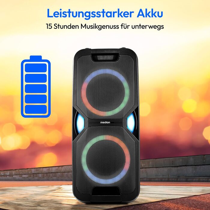 MEDION PE-1 Pure Partybox: портативна Bluetooth-колонка з мікрофоном, світлові ефекти, караоке, AUX, USB, радіо (2 x 220 Вт)