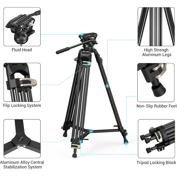 SMALLRIG Штатив відео, 186 см, для DSLR, Camcorder, камер, вантажопідйомність 8 кг - 3751B