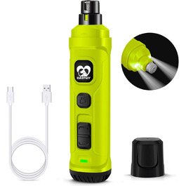 Електричний точилка для кігтів собак і котів Casfuy з 2 LED-лампами – 2 швидкості, тихий, потужний, для собак та котів середніх та малих порід (зелений)