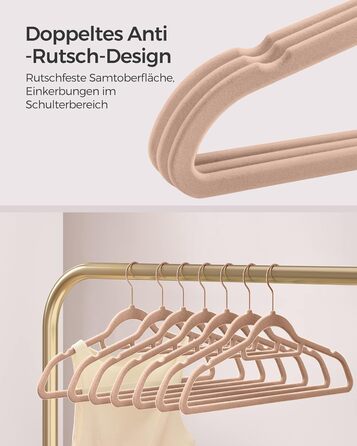 Плечики SONGMICS для одягу, велюрові, набір 50 шт., антиковзаючі, для краваток, 360° обертання, тонкі, економія місця, 43,5 см, для пальто, штани, срібно-білі