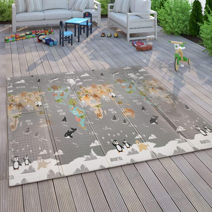 Paco Home Play Mat, Crawling Mat, Baby/Kids Mat, Foldable, Reversible, Animal Motif, Size: 180x200 cm, Color: Multicolor 3, 180 x 200 cm (Rectangular), Multicolor 3