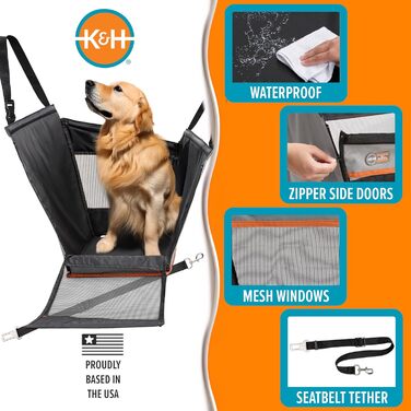 Автомобільний лежак для собак K&H Pet Products Buckle N' Go, великий (21x19x19 дюймів), сірий, водонепроникний, з регульованим ременем безпеки