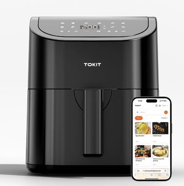 TOKIT Фритюрниця повітряна 1500W, 4.5L, 10 функцій, 360° циркуляція, низький вміст жиру, швидка приготування, компактна (чорний)