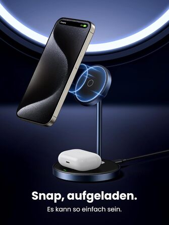 UGREEN MagFlow 2-в-1 Бездротова зарядка для iPhone з MagSafe, 90° регульована, кабель USB-C 1м