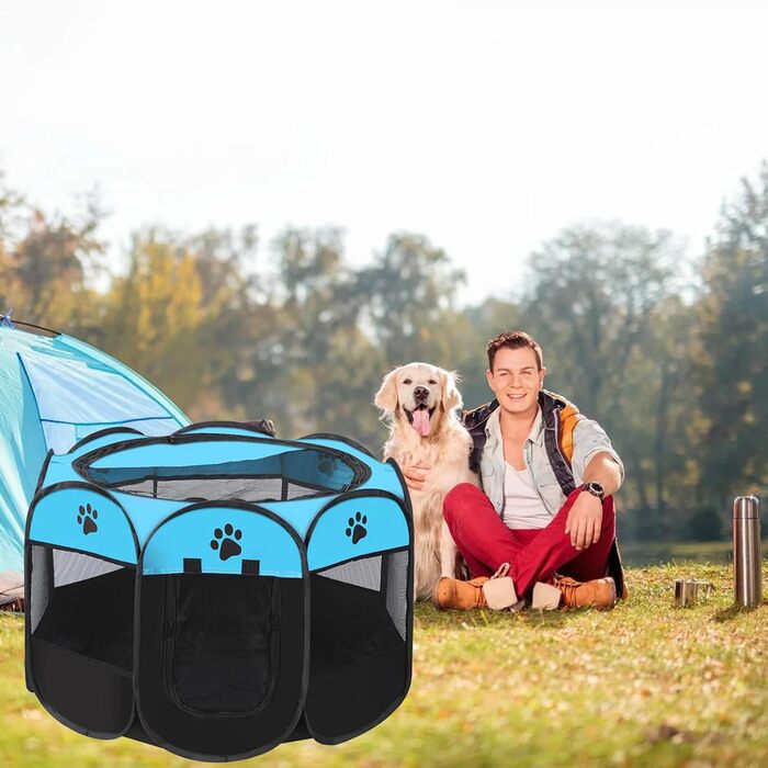 Клітка-вигул для цуценят та котів, клітка-вигул для собак, клітка для тварин, 114x114x58 см (Блакитний)