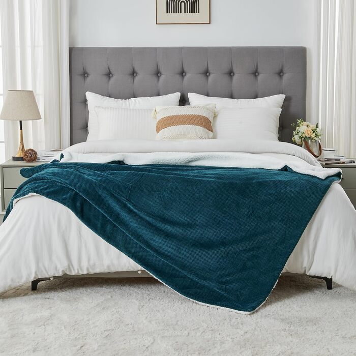 Плюшевий плед SOCHOW з флісу, 220x240 см, блакитно-зелений | Плед для ліжка, дивана, крісла