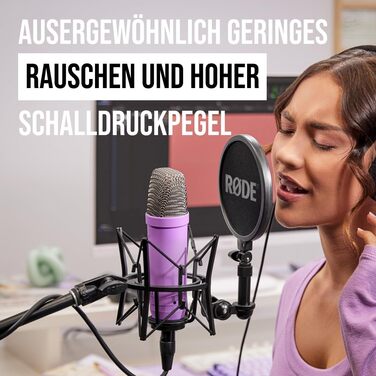 Мікрофон RØDE NT1 Signature Series Violett: конденсаторний, з поп-фільтром та XLR-кабелем для запису вокалу, музики, стрімінгу та подкастів