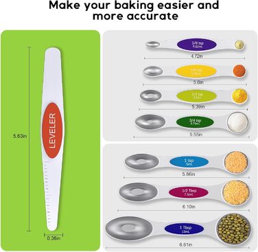 Набір магнітних мірних ложок, нержавіюча сталь, N52 магніти, 7 ложок з рівнем, для спецій, рідин, випічки та приготування їжі