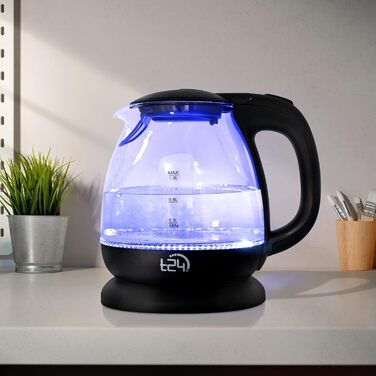 Скляний електрочайник T24 79020 з LED-підсвіткою, 1.7 л, 2200 Вт, захист від випаровування, без BPA