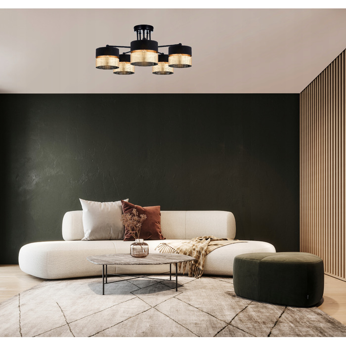 Підвісна лампа Elko-Lighting, чорно-золота, металева, 5xE27