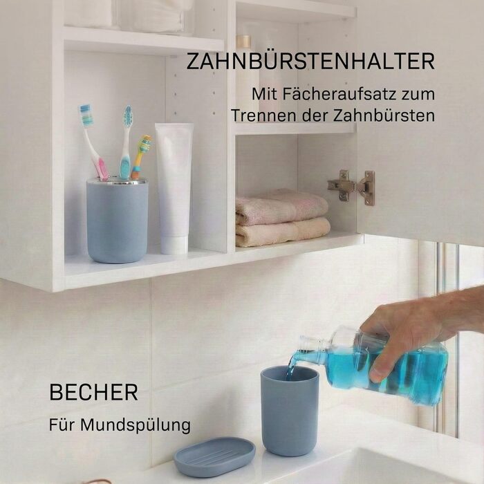 Набір аксесуарів для ванної кімнати 6 предметів, пластик, сірий: йоржик для унітазу, відро, стакан для зубних щіток, мильниця, дозатор для мила, піднос