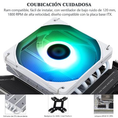 Thermalright AXP120-X67 White ARGB: Низькопрофільний кулер для CPU з 6 тепловими трубками, PWM вентилятор, підтримка AM4/LGA 1700/1150