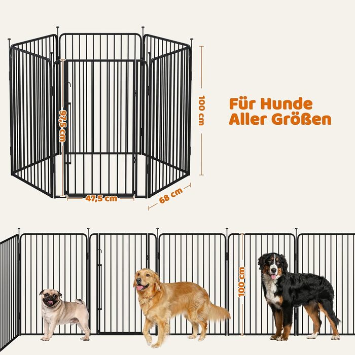 Забіг для цуценят Yaheetech 6-секційний, 100 см, з замком, захист від подряпин, міцні металеві дроти, для дому та саду