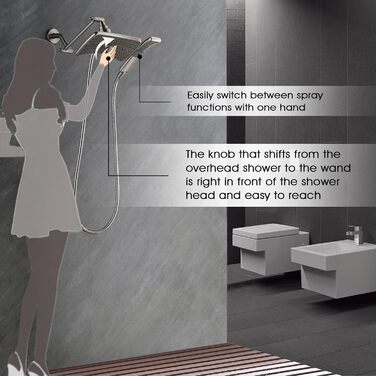 BRIGHT SHOWERS Dual Shower Head Combo Set, Handheld Shower Head, Rainfall Shower Head, Combo with Black Face, 152.4 cm (60 inch) Stainless Steel Shower Hose, (2.5 Gallon Per Minute, Brushed Nickel)