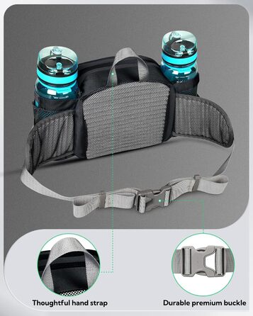 Водонепроникна поясна сумка Waterfly з тримачем для пляшки, регульованим ременем, кишенею для телефону, для туризму, подорожей, кемпінгу, чорна