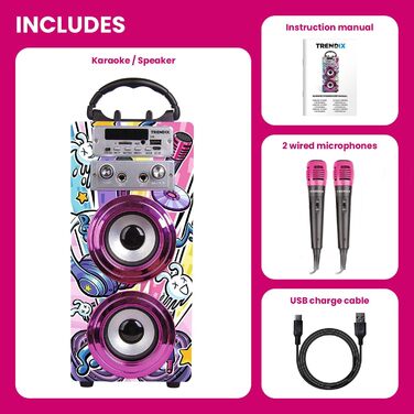 Караоке машина Trendix для дітей Party Edition Рожева з 2 мікрофонами, USB, Bluetooth, FM-радіо та SD-картою | Дитяча музична колонка з мікрофоном | Подарунок