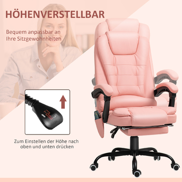 Vinsetto Office Chair with 7-Point Massage, Ergonomic Office Swivel Chair with Reclining Function, Height-Adjustable Executive Chair with Remote Control, 120 kg Load Capacity, for Study Room, Office, Pink | Aosom