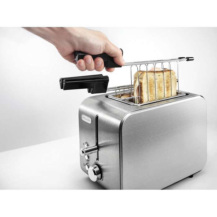 Тостер De'Longhi CTX2203.S: 3 функції, регулювання ступеня прожарювання, з тацею для крихт, 550 Вт, срібний