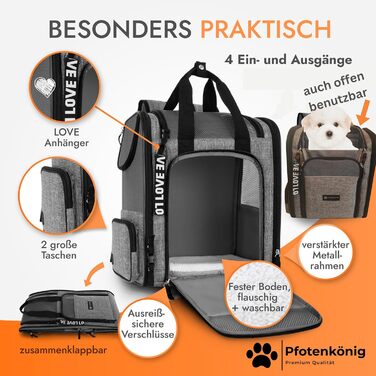 Рюкзак для кота/собаки Premium [3в1] - до 9 кг - з ременем - для прогулянок та транспортування. Ідеальний для походів. Сірий колір