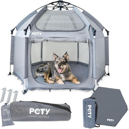 Клітка-палатка для собак Pety - 150 x 100 см, сіра. З переносною сумкою, UV-захистом та килимком. Для відпочинку вдома та на природі. Аксесуари для собак, подорожей та кемпінгу.