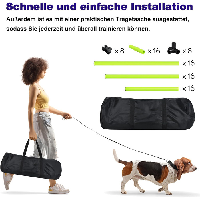 Набір для аджиліті собак 4-TLG, тренування з доріжками, регульована висота, з сумкою, PVC, зелений