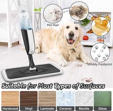 Швабра з розпилювачем MANGOTIME: мокрою шваброю для миття підлоги з баком та 4 накладками. Підходить для більшості типів підлоги. Чорний колір.