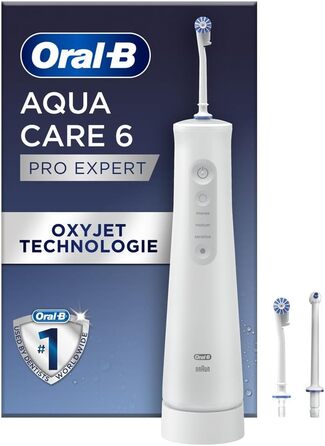 Oral-B AquaCare 6 бездротова іригатор, 3 насадки, очищувач міжзубного простору, делікатне очищення зубів та здоров'я ясен, технологія Oxyjet, 3 режими догляду за зубами, подарунок для чоловіка/жінки, білий/сірий
