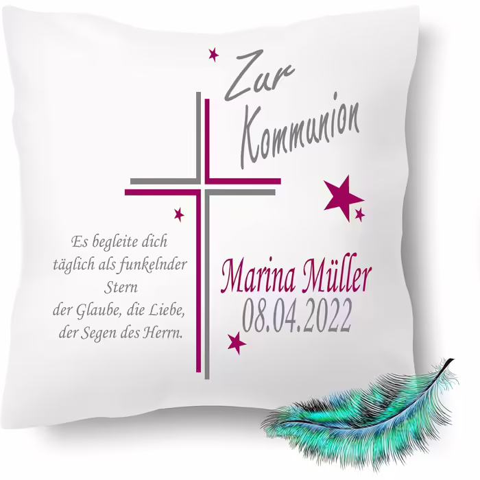 Deluxe First Communion Gift, Personalized Pillow Printed for Boys and Girls, with Name, Date, Custom Saying | Decorative Pillow, | Cozy Pillow 40X40 (with pillow filling, Magenta)