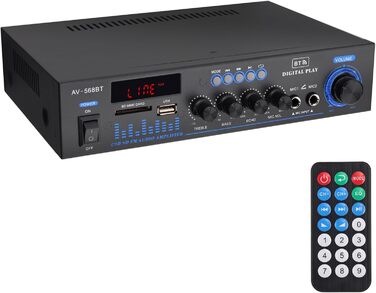 LiNKFOR стерео підсилювач Bluetooth для дому та авто з FM-радіо, USB/SD/MP3, LED-дисплей, HiFi аудіо, 29.5×23×10 см