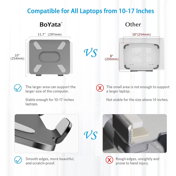 Adjustable Aluminum Laptop Stand - Ventilated Laptop Holder for 10-17 Inch Laptops - Compatible with MacBook, Dell, HP, Samsung, Acer