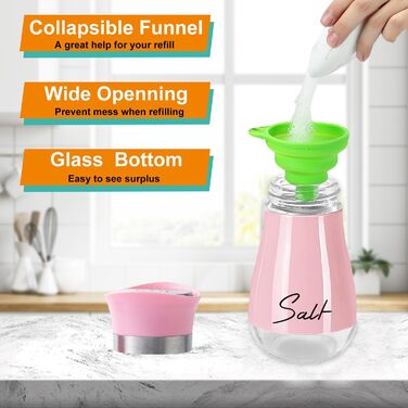 Набір для солі та перцю з нержавіючої сталі з скляною пляшечкою, дозатор спецій, кухонне приладдя для дому, кухні, ресторану, обіднього столу (Рожевий)