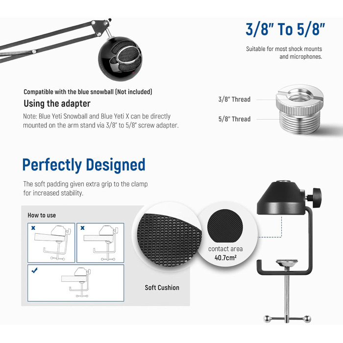 Тримач для мікрофона Neewer NW-35A: підвіс-боом, шарнірний кріплення, сумісний з Blue Yeti, Quadcast та іншими мікрофонами (до 1.5 кг)