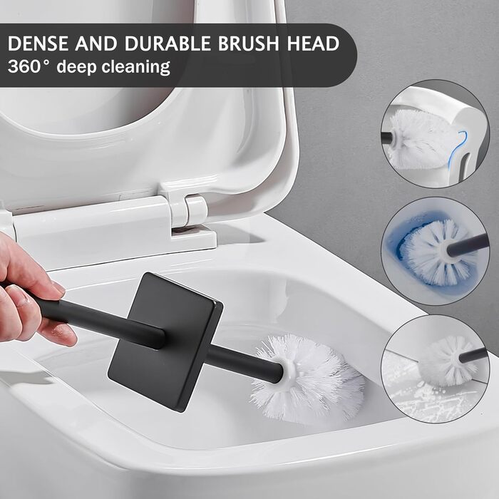 Набір для чищення унітазу FIISAYL: щітка та тримач з нержавіючої сталі (чорний, квадратний)