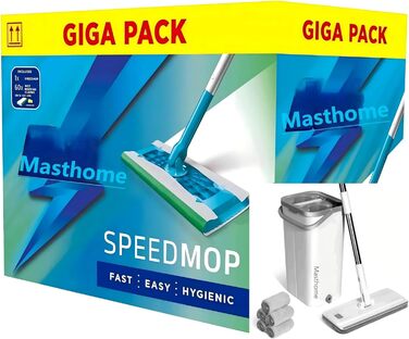 Набір для миття підлоги Masthome з відром: плоский моп, 3 мікрофібрових насадки, відро з нержавіючою сталею, моп з функцією віджиму, для прибирання підлоги (фіолетовий)