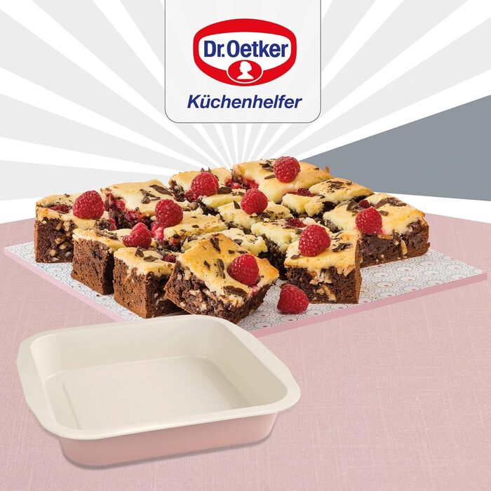 Форма для випічки Dr. Oetker Springform Ø 20 см з плоскою основою, кругла, Modern Baking - Retro Design, керамічно посилена преміум-антипригарне покриття (рожева/кремова), 1 шт. (форма для брауні 28 x 26 см)