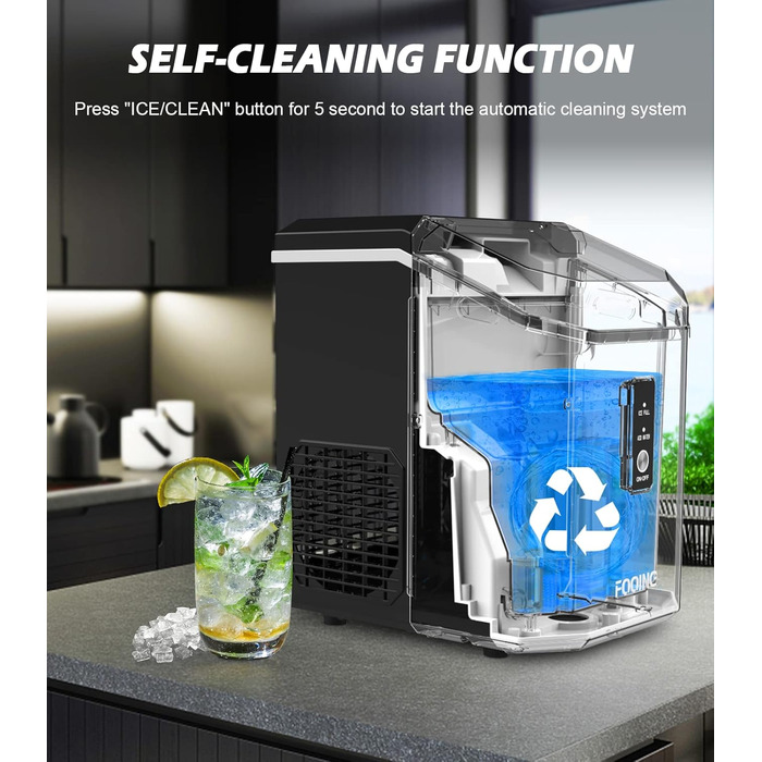 Машина для приготування кубиків льоду Ice Maker - 2L, чорна, з LED-дисплеєм, лопаткою та кошиком. Швидке приготування льоду за 6 хвилин.