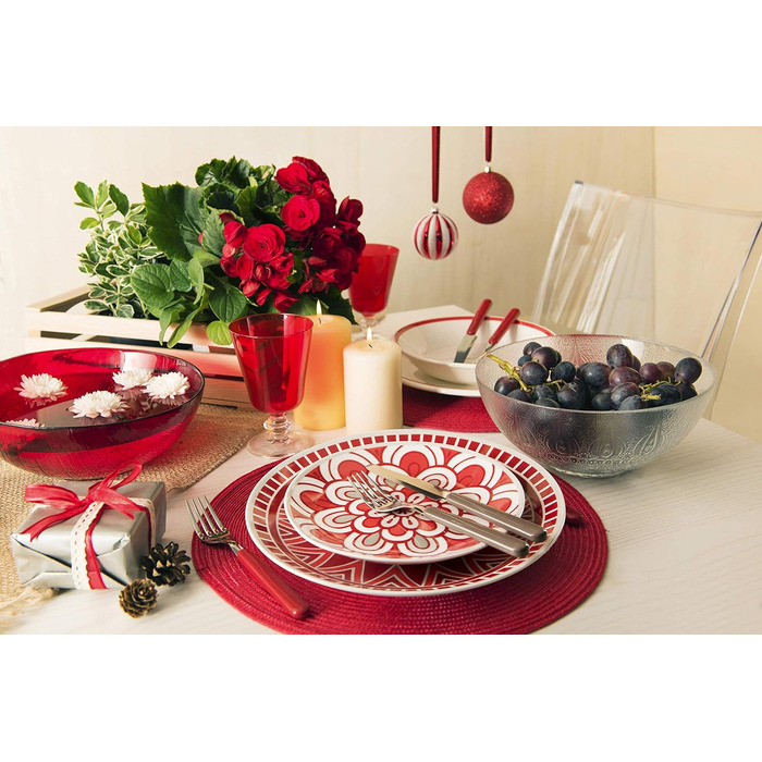Excelsa Mandala Червоний Сервіз для Столу, 18-Piece, Порцеляна
