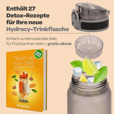 Пляшка для води Hydracy з соломинкою та міткою часу 2л - Сріблясто-сіра - BPA-free, спортивна, герметична, без конденсату