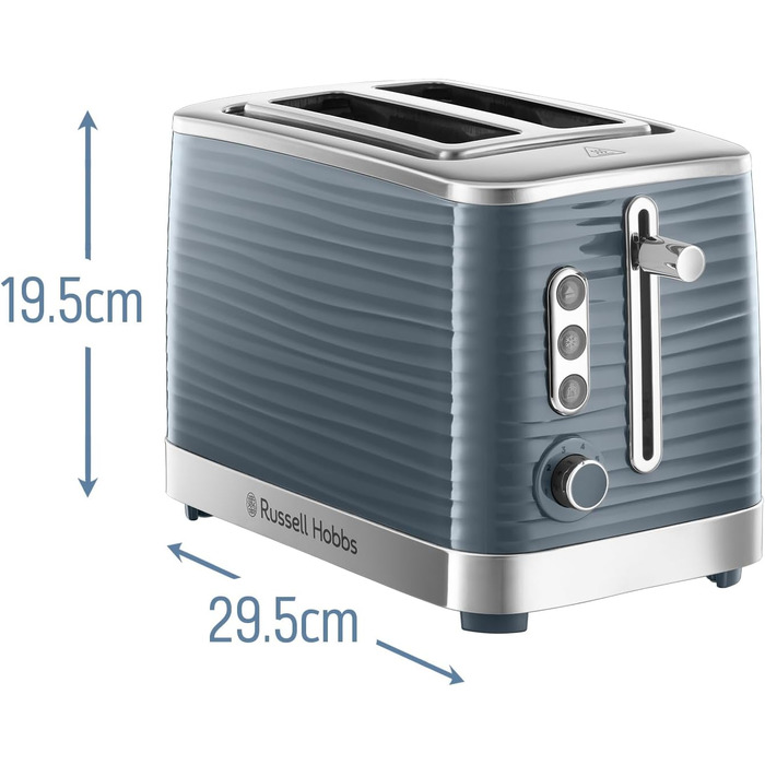 Russell Hobbs Toaster [for 2 slices] Inspire Grey with high-quality glossy finish (extra wide toast slots, including bagel attachment, 6 browning levels + defrost & reheat function) 24373-56